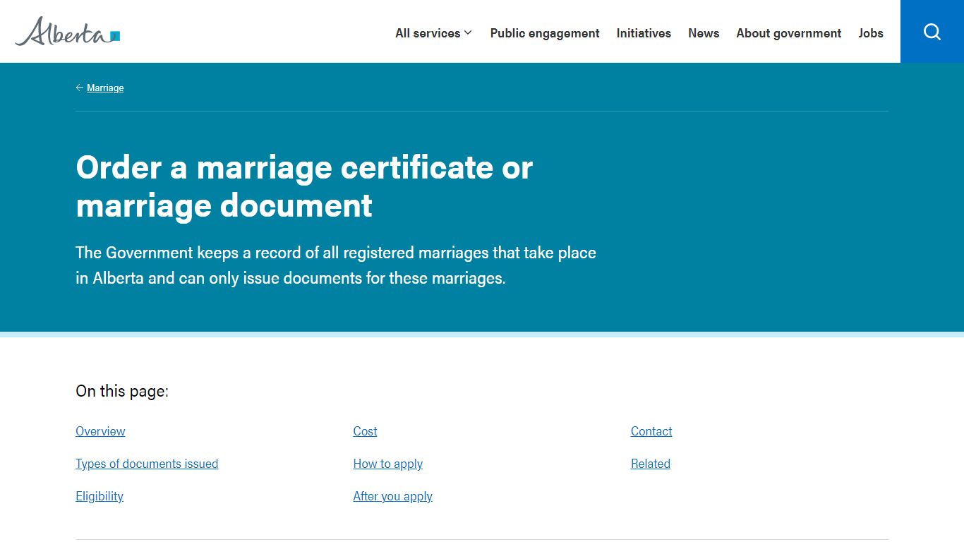 Order a marriage certificate or marriage document | Alberta.ca